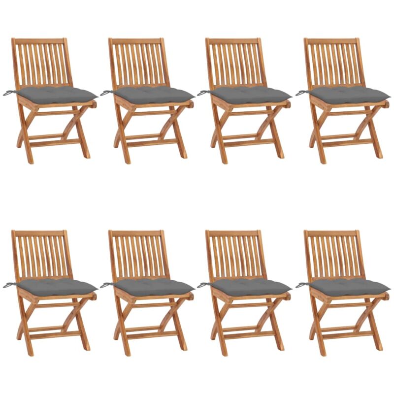 

Sillas de jardín plegables 8 uds madera maciza teca con cojines - Marrón - Vidaxl
