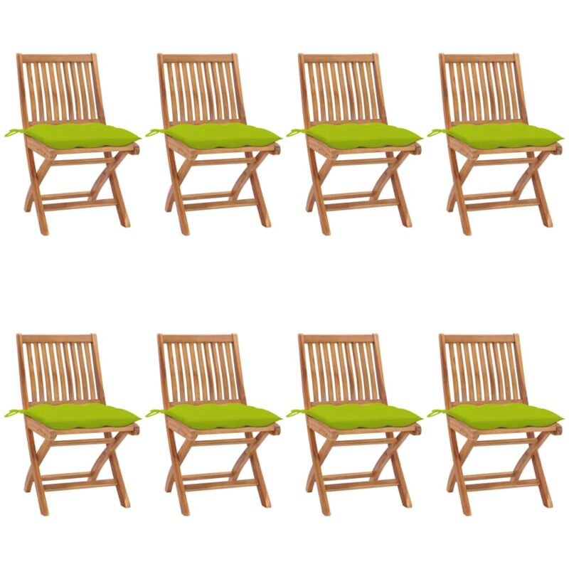 

vidaXL Sillas de jardín plegables 8 uds madera maciza teca con cojines - Marrón