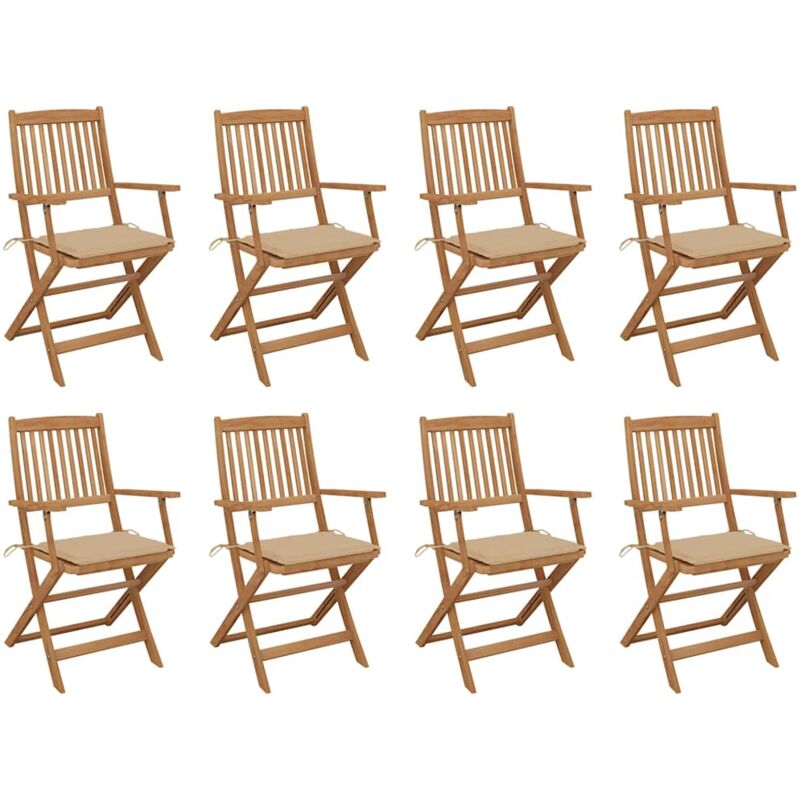 

vidaXL Sillas de jardín plegables 8 uds y cojines madera maciza acacia - Marrón