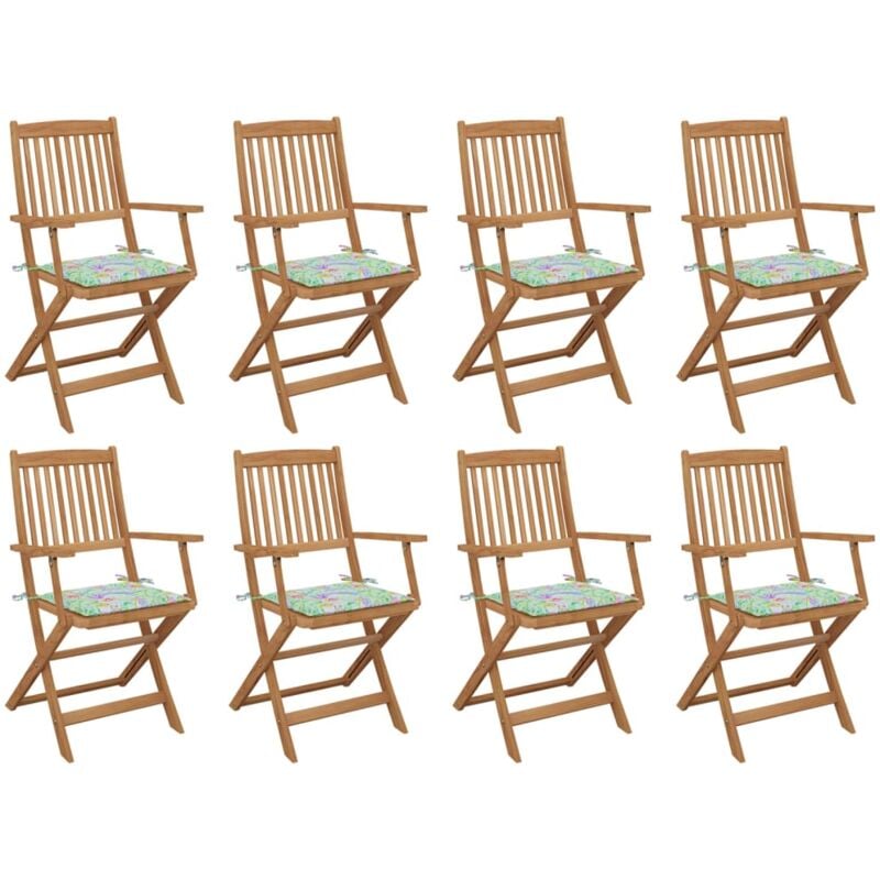 

vidaXL Sillas de jardín plegables 8 uds y cojines madera maciza acacia - Marrón