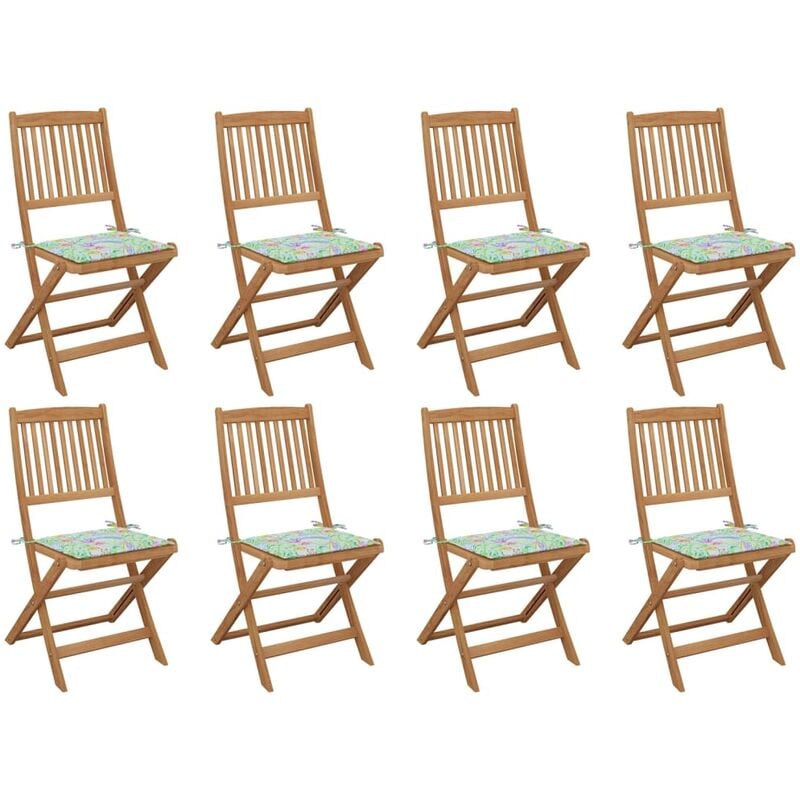 

vidaXL Sillas de jardín plegables 8 uds y cojines madera maciza acacia - Marrón