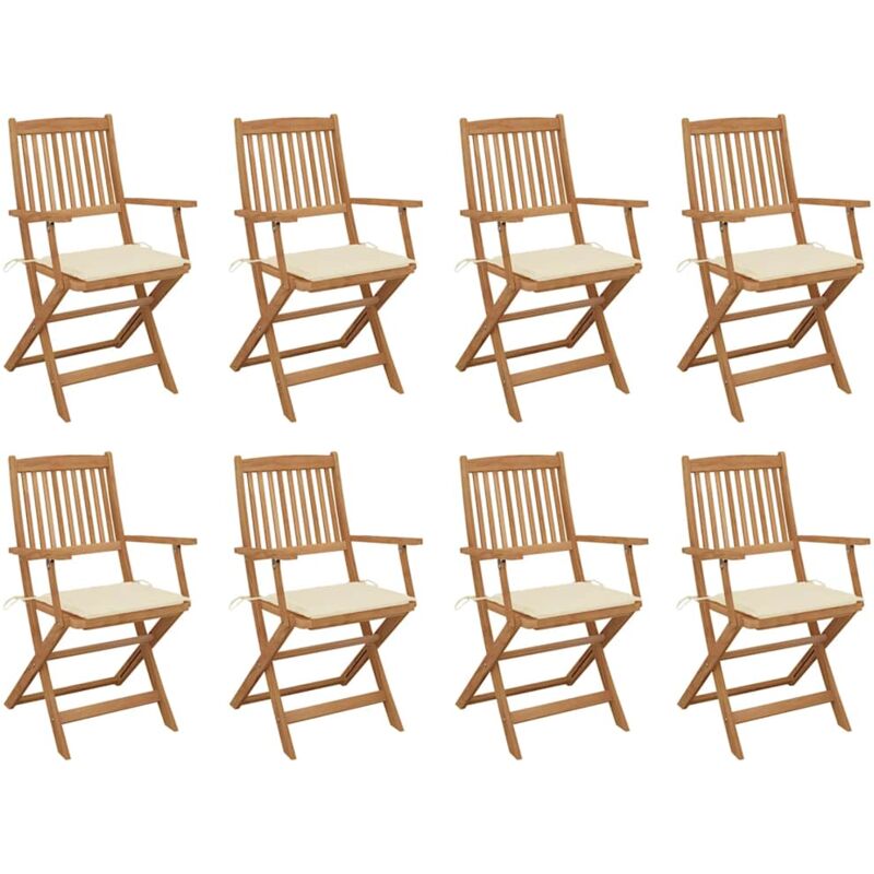 

vidaXL Sillas de jardín plegables 8 uds y cojines madera maciza acacia - Marrón
