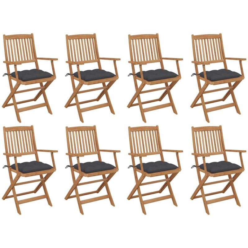

vidaXL Sillas de jardín plegables 8 uds y cojines madera maciza acacia - Marrón