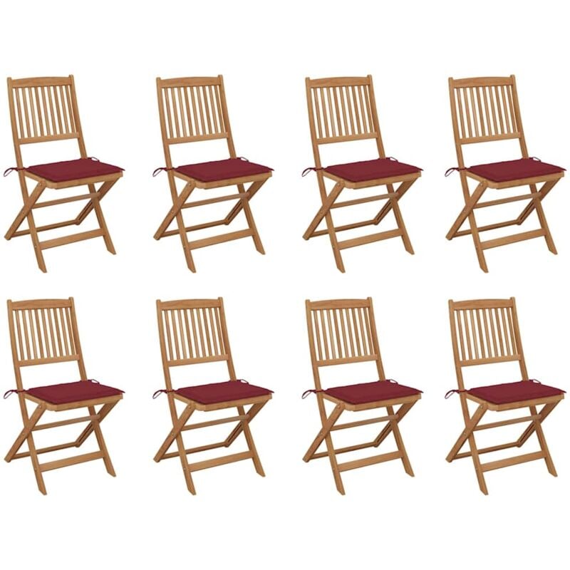 

vidaXL Sillas de jardín plegables 8 uds y cojines madera maciza acacia - Marrón