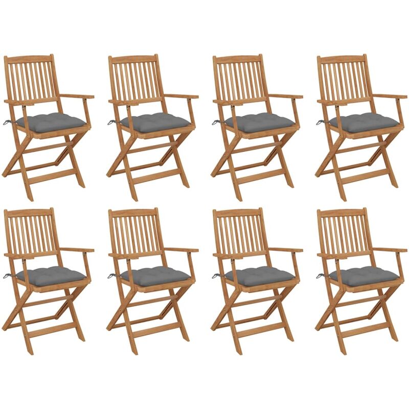 

vidaXL Sillas de jardín plegables 8 uds y cojines madera maciza acacia - Marrón