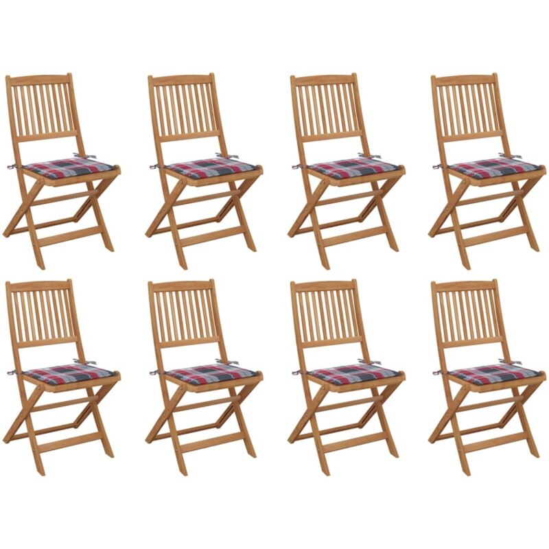 

vidaXL Sillas de jardín plegables 8 uds y cojines madera maciza acacia - Marrón