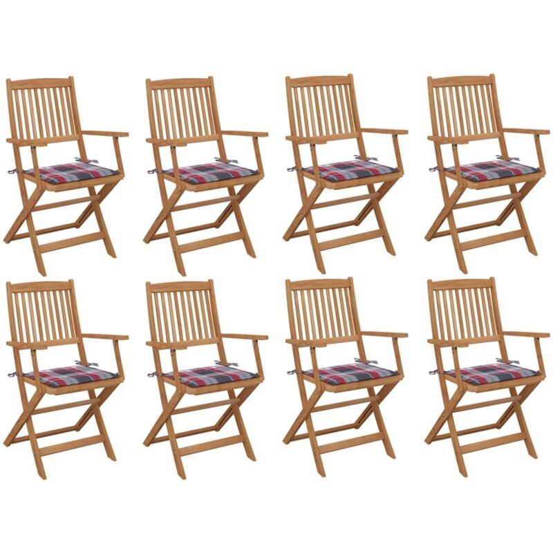 

vidaXL Sillas de jardín plegables 8 uds y cojines madera maciza acacia - Marrón