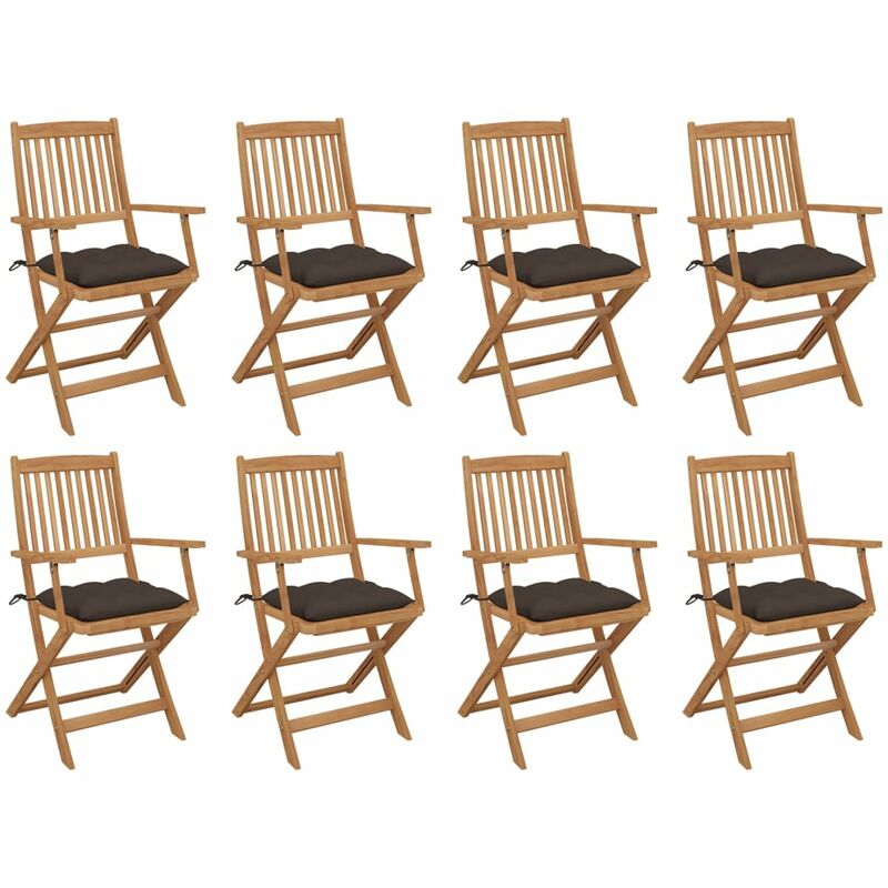 

vidaXL Sillas de jardín plegables 8 uds y cojines madera maciza acacia - Marrón