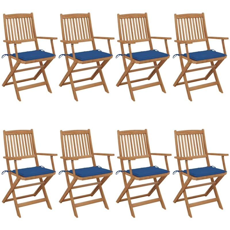 

vidaXL Sillas de jardín plegables 8 uds y cojines madera maciza acacia - Marrón