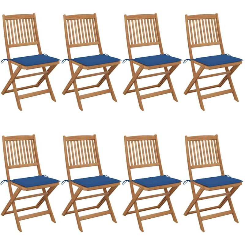 

vidaXL Sillas de jardín plegables 8 uds y cojines madera maciza acacia - Marrón