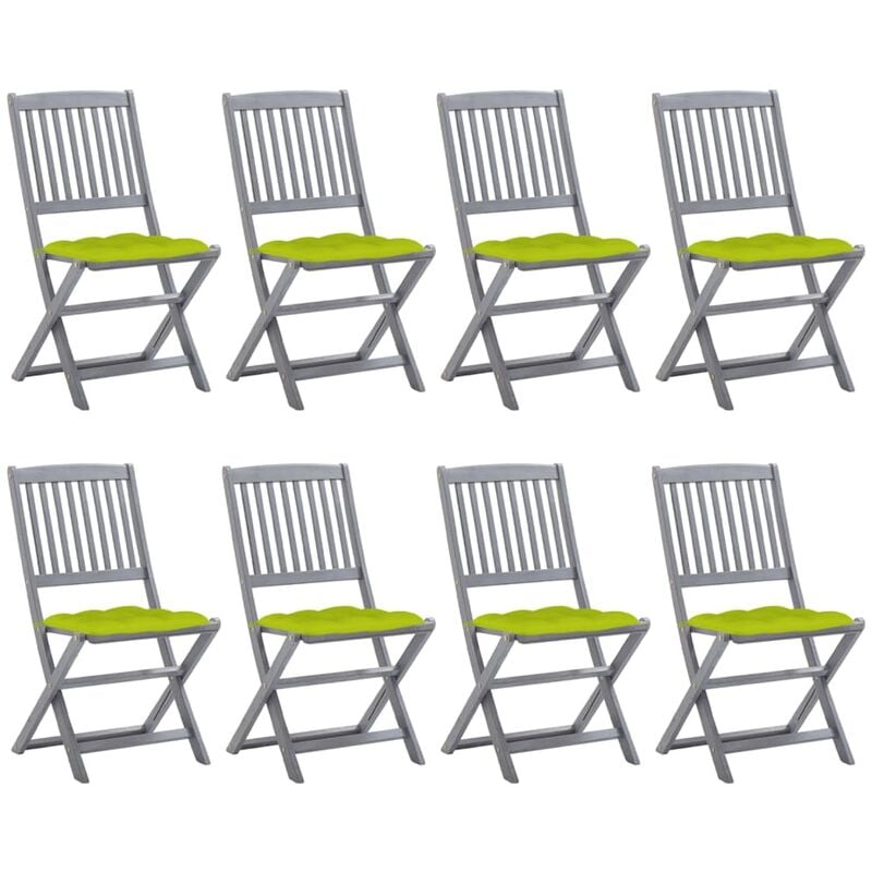 

vidaXL Sillas de jardín plegables 8 uds y cojines madera maciza acacia - Gris