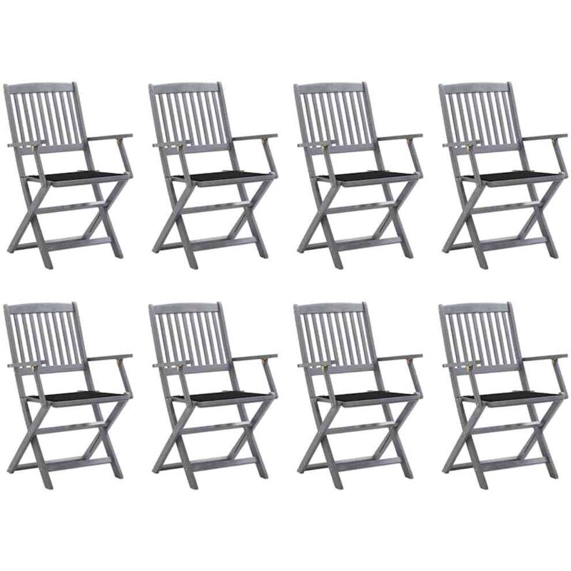 

vidaXL Sillas de jardín plegables 8 uds y cojines madera maciza acacia - Gris
