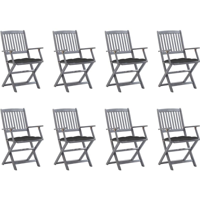 

vidaXL Sillas de jardín plegables 8 uds y cojines madera maciza acacia - Gris