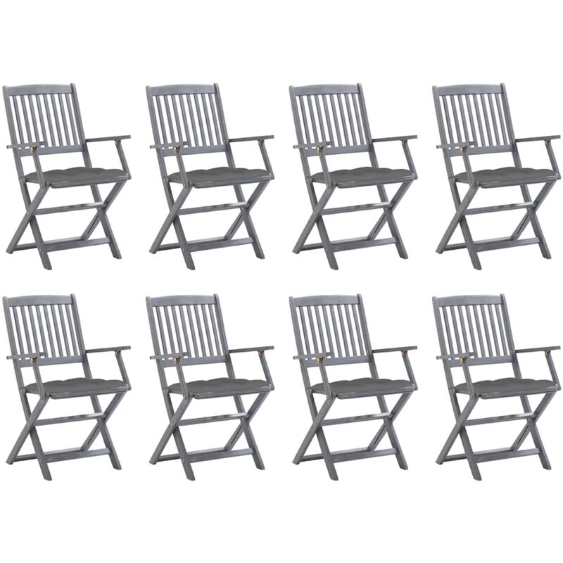 

vidaXL Sillas de jardín plegables 8 uds y cojines madera maciza acacia - Gris