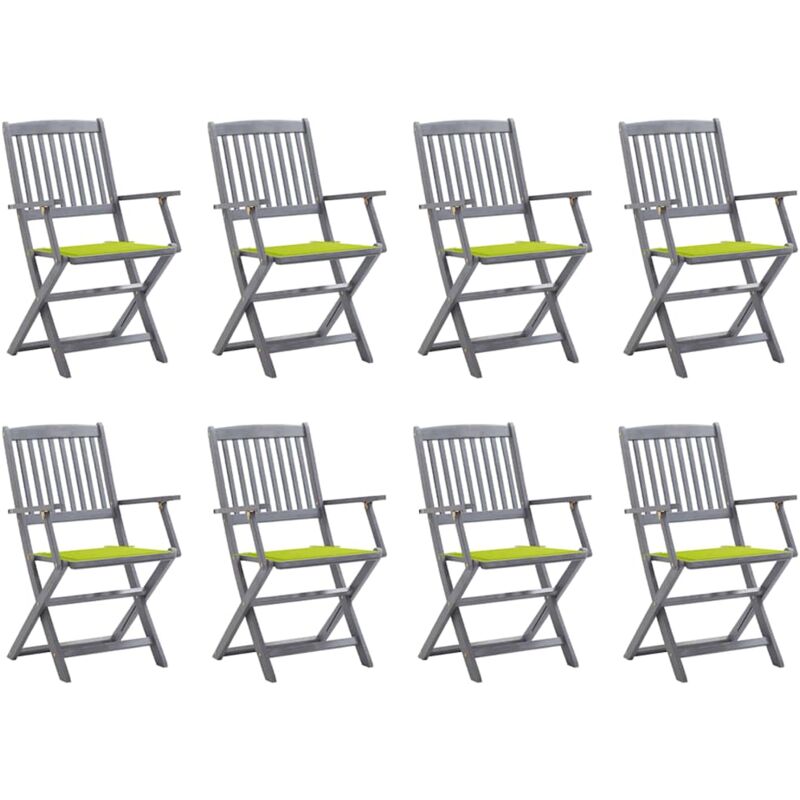 

vidaXL Sillas de jardín plegables 8 uds y cojines madera maciza acacia - Gris