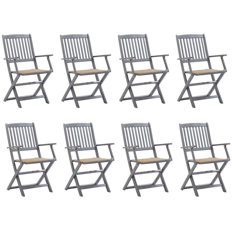 

vidaXL Sillas de jardín plegables 8 uds y cojines madera maciza acacia - Gris
