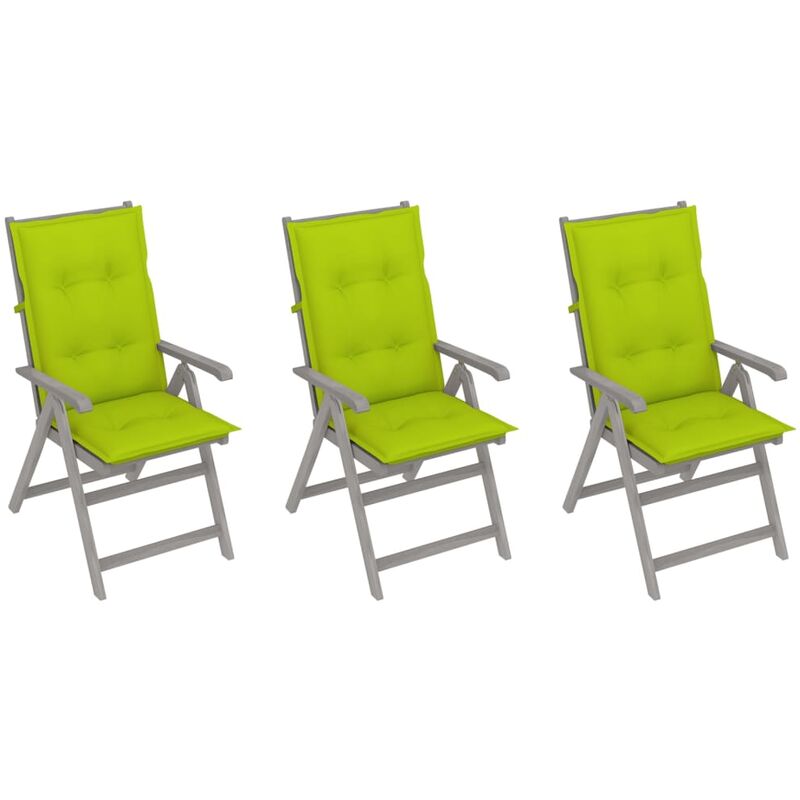 

vidaXL Sillas de jardín reclinables 3 uds madera maciza acacia cojines - Gris