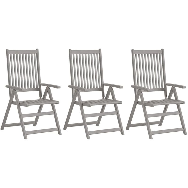 

vidaXL Sillas de jardín reclinables 3 uds madera maciza de acacia gris - Gris