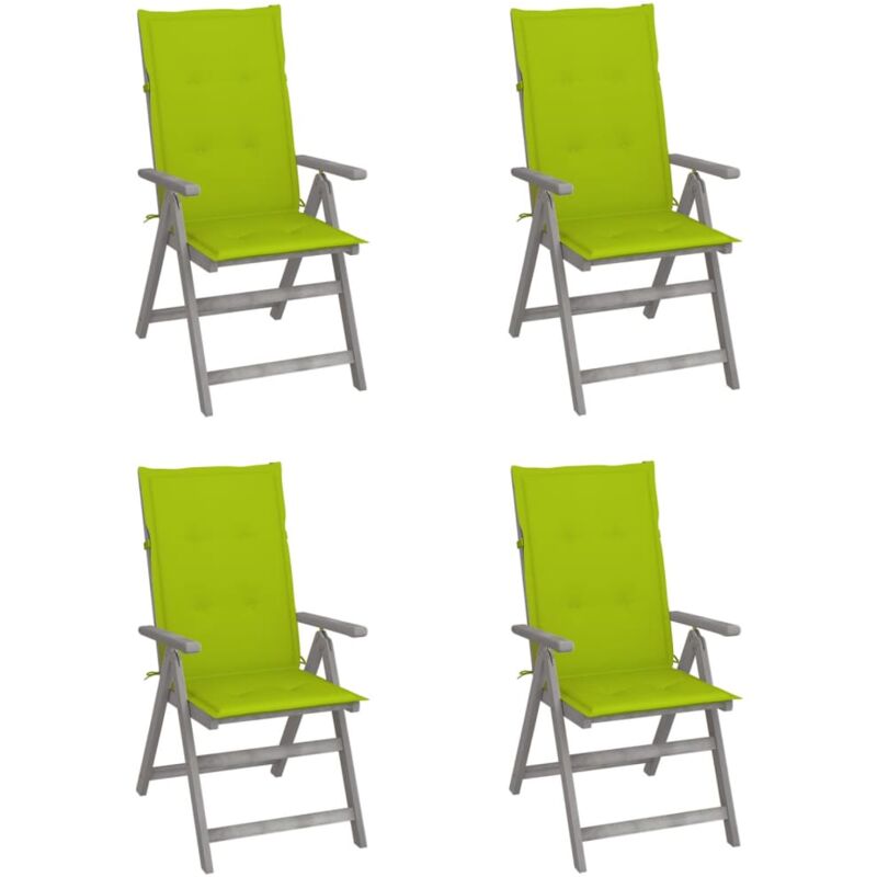

vidaXL Sillas de jardín reclinables 4 uds madera maciza acacia cojines - Gris