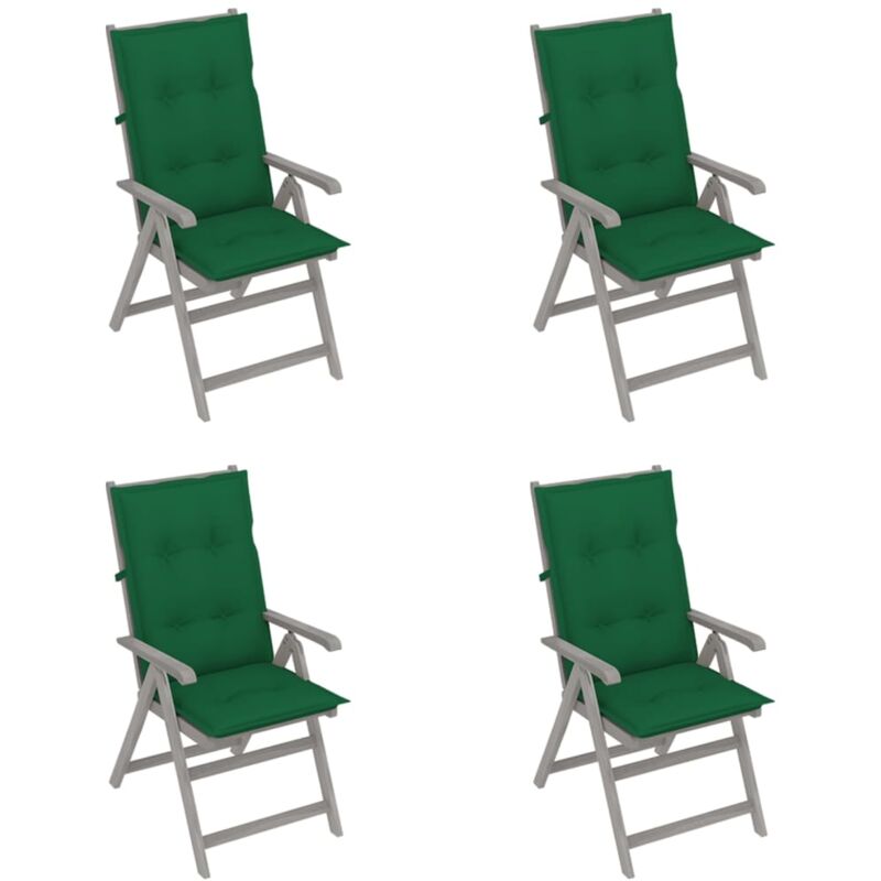 

vidaXL Sillas de jardín reclinables 4 uds madera maciza acacia cojines - Gris