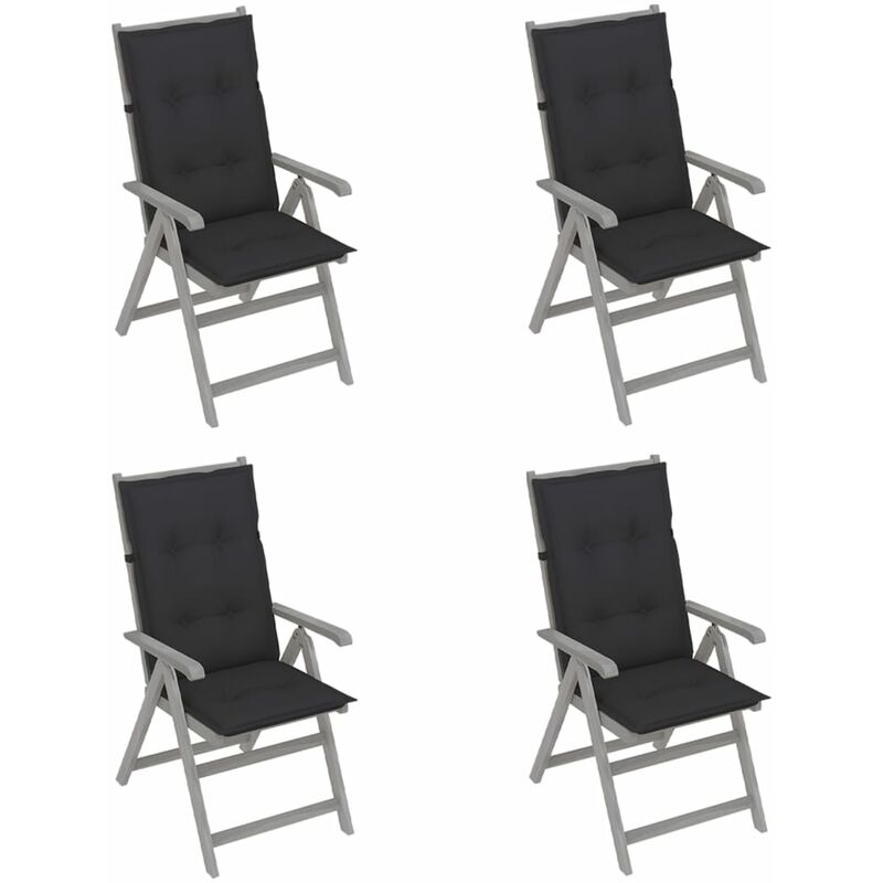 

vidaXL Sillas de jardín reclinables 4 uds madera maciza acacia cojines - Gris