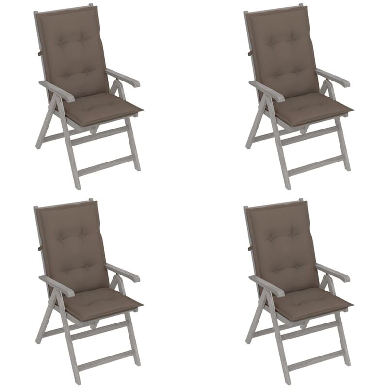 

vidaXL Sillas de jardín reclinables 4 uds madera maciza acacia cojines - Gris