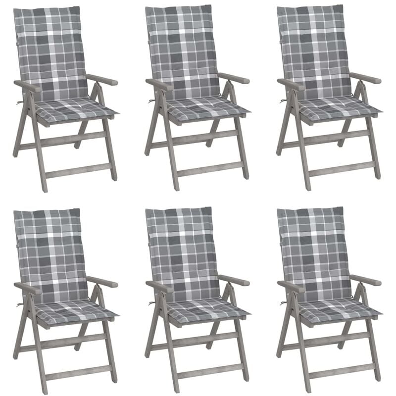 

Sillas de jardín reclinables 6 uds madera maciza acacia cojines - Gris - Vidaxl