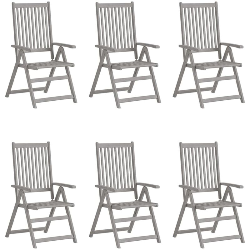 

vidaXL Sillas de jardín reclinables 6 uds madera maciza de acacia gris - Gris