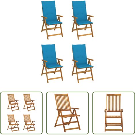 vidaXL Sillas de madera acacia -  Sillas de jardín reclinables 4 uds madera maciza acacia cojines
