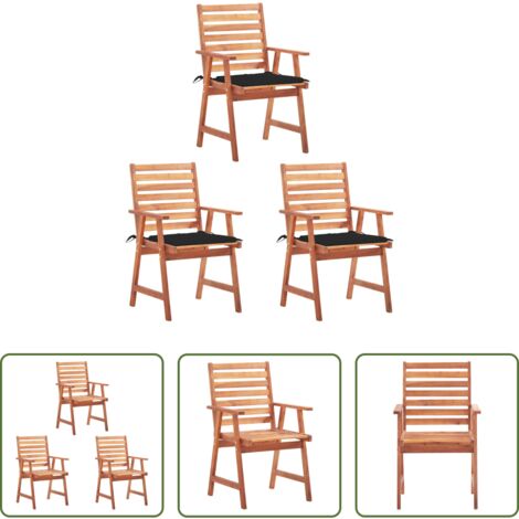 vidaXL Sillas de madera -  Sillas comedor de jardín 3 uds madera maciza acacia y cojines