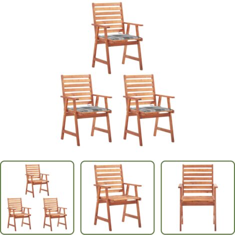 vidaXL Sillas de madera -  Sillas comedor de jardín 3 uds madera maciza acacia y cojines
