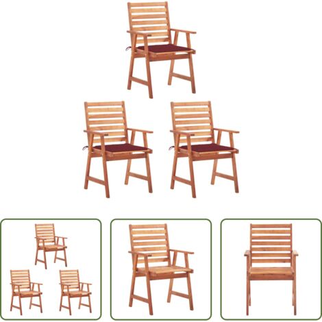 vidaXL Sillas de madera -  Sillas comedor de jardín 3 uds madera maciza acacia y cojines