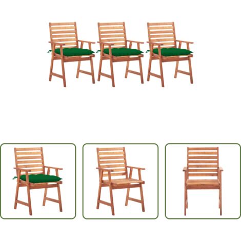 vidaXL Sillas de madera -  Sillas comedor de jardín 3 uds madera maciza acacia y cojines