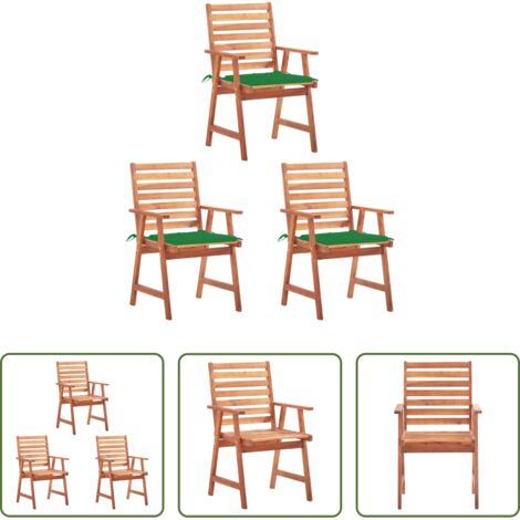 vidaXL Sillas de madera -  Sillas comedor de jardín 3 uds madera maciza acacia y cojines