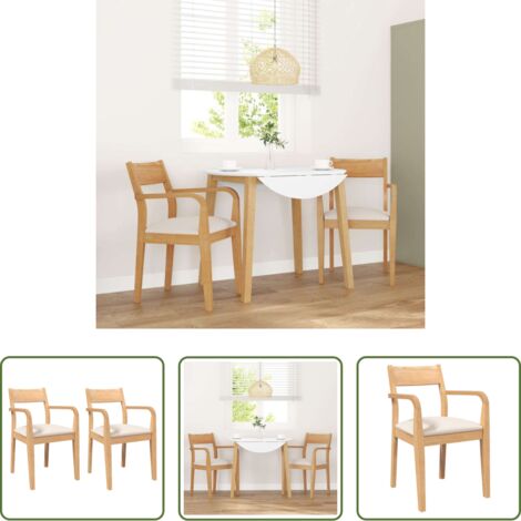 vidaXL Sillas de madera -  Sillas de comedor con cojines 2uds madera maciza natural caucho