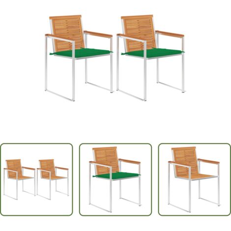 vidaXL Sillas de madera -  Sillas de jardín con cojines 2 uds madera maciza acacia y acero
