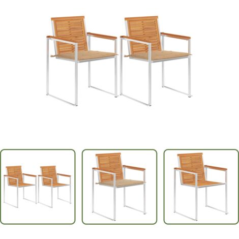vidaXL Sillas de madera -  Sillas de jardín con cojines 2 uds madera maciza acacia y acero