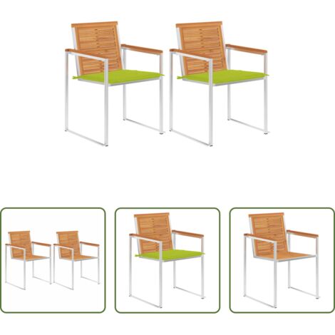 vidaXL Sillas de madera -  Sillas de jardín con cojines 2 uds madera maciza acacia y acero