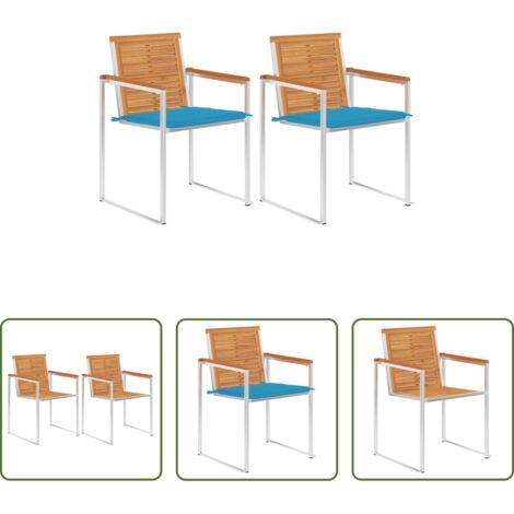 vidaXL Sillas de madera -  Sillas de jardín con cojines 2 uds madera maciza acacia y acero
