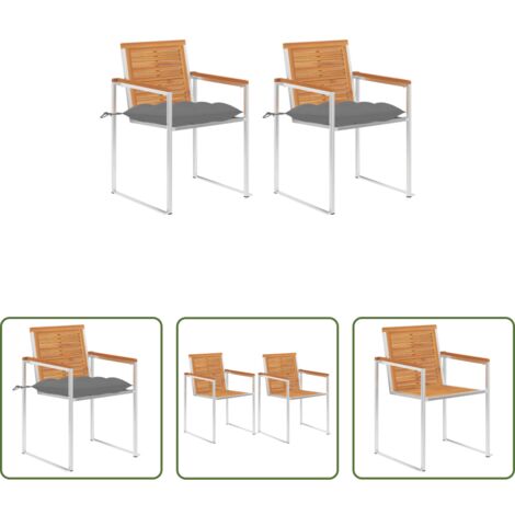 vidaXL Sillas de madera -  Sillas de jardín con cojines 2 uds madera maciza acacia y acero