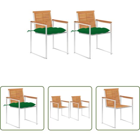 vidaXL Sillas de madera -  Sillas de jardín con cojines 2 uds madera maciza acacia y acero