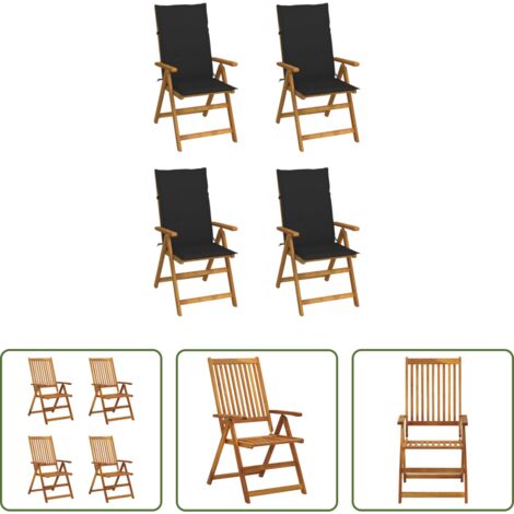vidaXL Sillas de madera -  Sillas de jardín reclinables 4 uds madera maciza acacia cojines