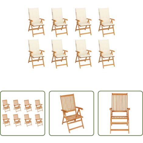 vidaXL Sillas de madera -  Sillas de jardín reclinables con cojines 8 uds teca maciza