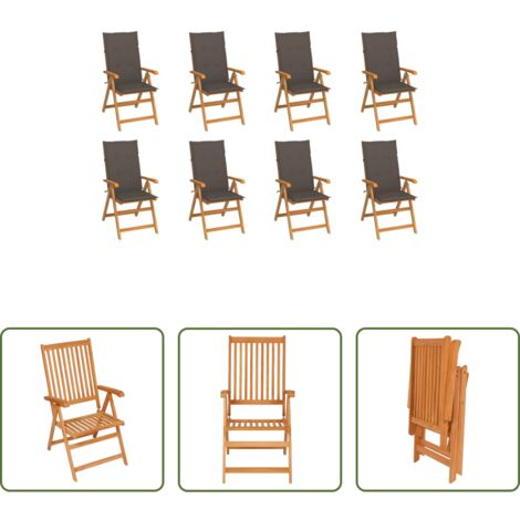 vidaXL Sillas de madera -  Sillas de jardín reclinables con cojines 8 uds teca maciza
