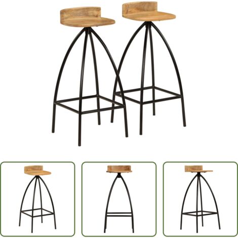 vidaXL Sillas de madera -  Taburetes de barra de cocina 2 unidades madera maciza de mango