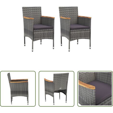 vidaXL Sillas de ratán sintético -  Sillas de comedor de jardín 2 unidades ratán sintético gris