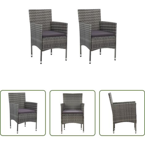 vidaXL Sillas de ratán sintético -  Sillas de comedor para jardín 2 unidades ratán sintético gris
