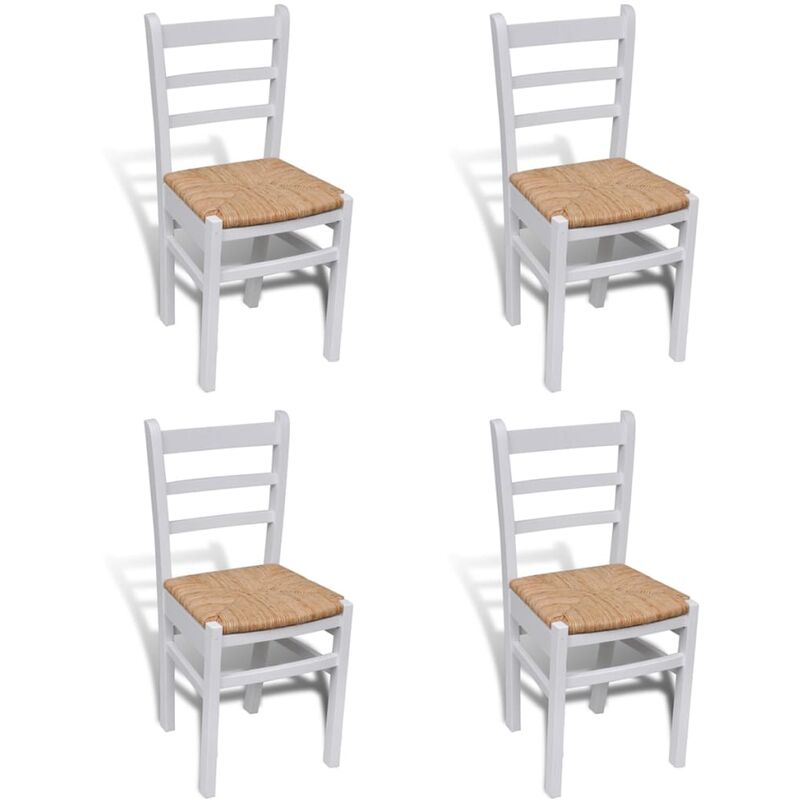 

vidaXL Sillas de Salón Comedor de Madera de Pino y Asiento de Enea Blancas 4 Unidades - Blanco