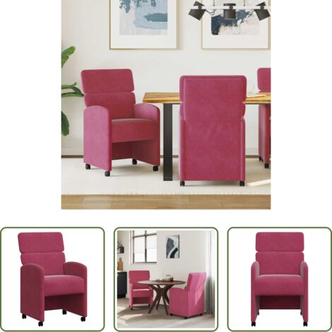 vidaXL Sillas ergonómicas -  Sillas de Comedor con Ruedas 2 pcs Rojo vino tinto Terciopelo