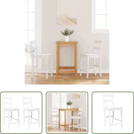 vidaXL Sillas ergonómicas -  Taburetes de bar 2 uds madera maciza blanca caucho